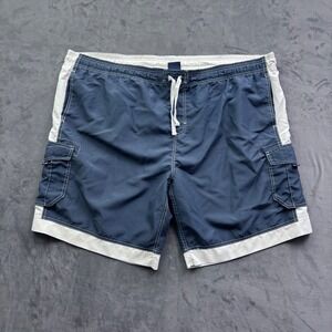 US Apparel Mens 3XL Navy Blue White Cargo Swim Trunks Board Shorts Mesh Lined